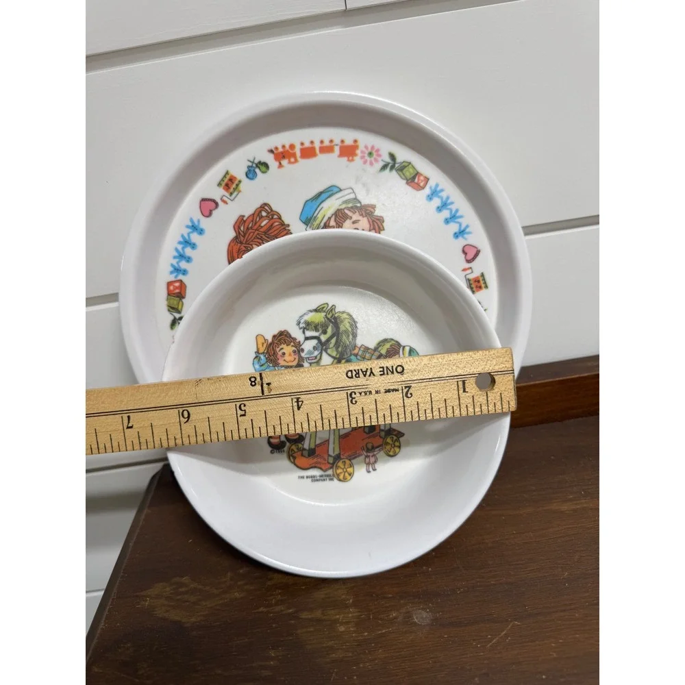 Vintage Raggedy Ann and Andy Melamine Plate and Bowl Set 1969 Bobbs-Merrill